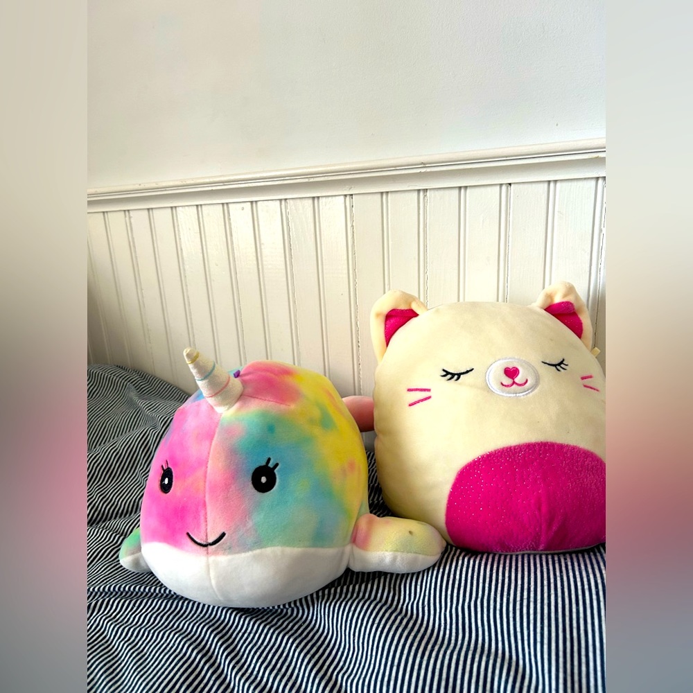 Squishmallows Hallie The narwhal 11.5” AND Squishmallows 8” cream cat
